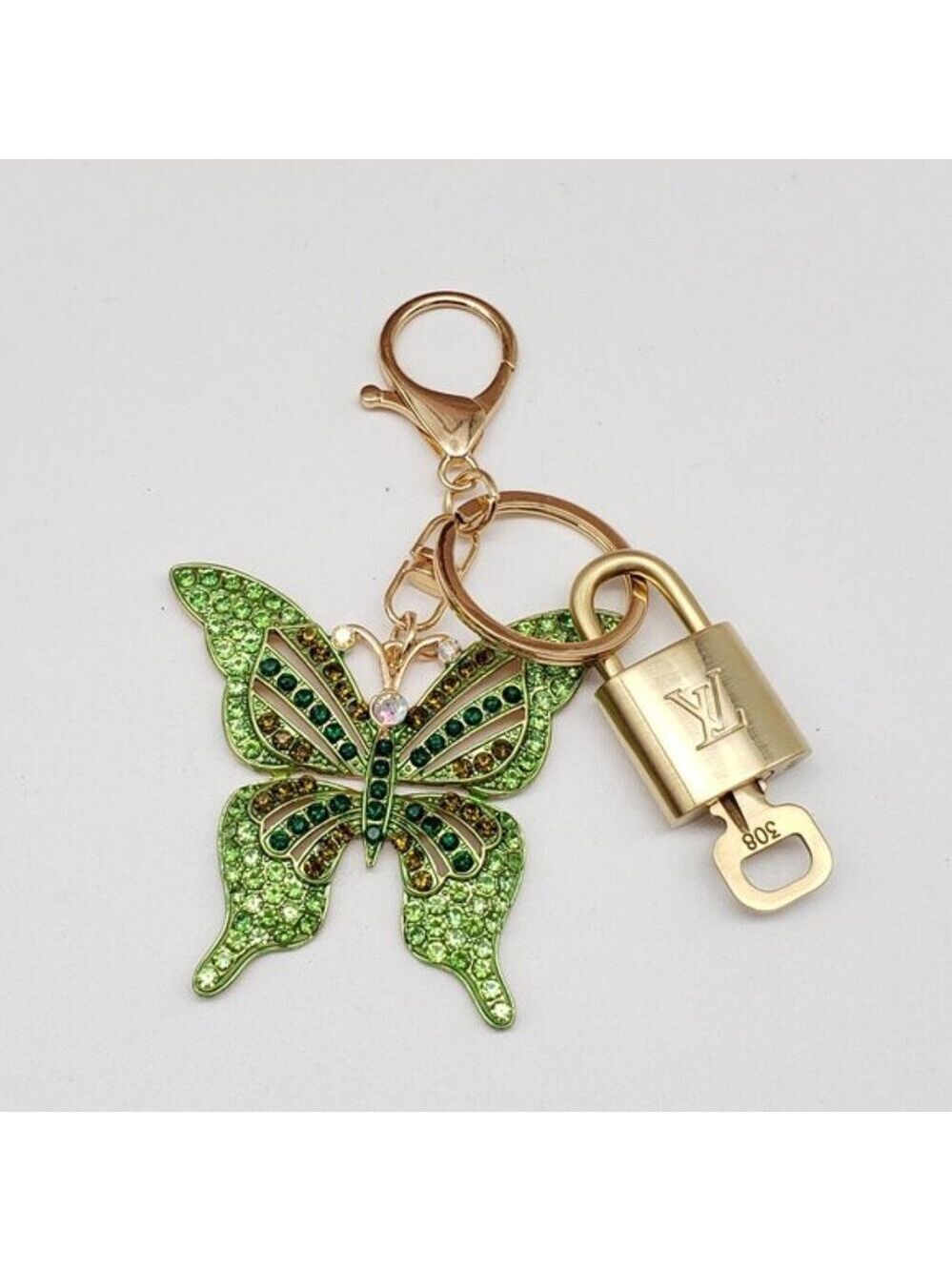 Authentic Louis Vuitton Gold Padlock & Key🔒 w/ Unbranded Butterfly Keychain - Picture 3 of 9